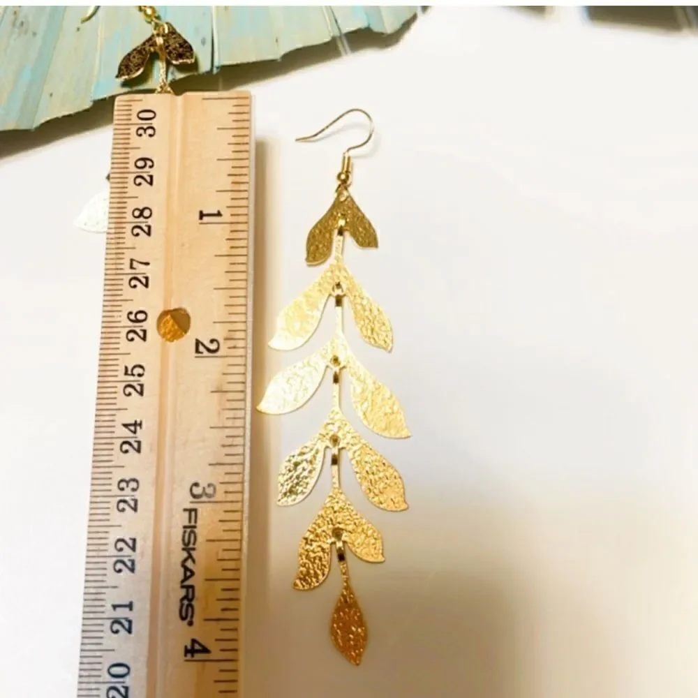 Gold leaf earrings #469
